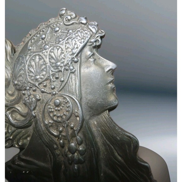 Vintage Alphonse Mucha Inspired Pewter Belt Buckle Indiana Metal Craft Boho Bold - Picture 4 of 11